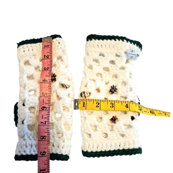 Hand Crafted 3pc Set Fingerless gloves headband white granny square Retro gloves - Picture 14 of 17